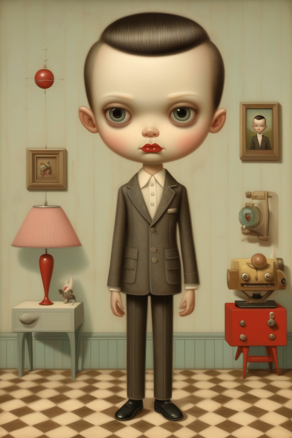 00159-1768375004-_lora_Mark Ryden Style_1_Mark Ryden Style - Mark Ryden style illustration of mid-century modern beautiful boy.png